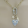 Chunky Gold Rolo Chain Necklace-Multi Charm Necklace-Turquoise CZ Screw Clasp- CZ Arrow Charm-Turquoise Enamel Heart Pendant-CZ Star Charm