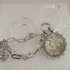 Vintage Coin Necklace-Silver Paperclip Chain-Reproduction French Madagascar Coin Pendant-Cubic Zirconia Bezel Coin-Spring Lock Clasp