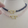 Lapis Lazuli-Rose Quartz-Hand Knotted Necklace-Gold-Shackle Clasp- Fold Over Shackle Clasps-Natural Gemstone Beads-18ins-Gift For Her