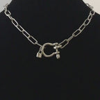 Silver Paperclip Chain Necklace with Shackle Clasp & Padlock
