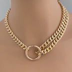 Chunky Gold Miami Cuban Chain Necklace - Double Layer, Round Lock