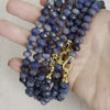 Lapis Lazuli Faceted Rondelle Beads-Hand Knotted-Natural Semi-Precious Stones-Gold Plated Brass Fold Over Clasps,17in length- Gift For Her