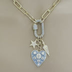 Chunky Gold Rolo Chain Necklace: Turquoise CZ Heart, Star, Arrow Charms