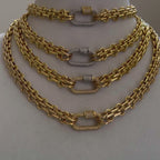 Gold Carabiner Necklace-Chunky Multilink Chain Necklace-Shiny Textured Chain Necklace- Pave Screw Lock Clasp
