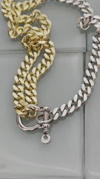Two-Tone Miami Cuban Chain Necklace: Gold & Silver, Shackle Clasp