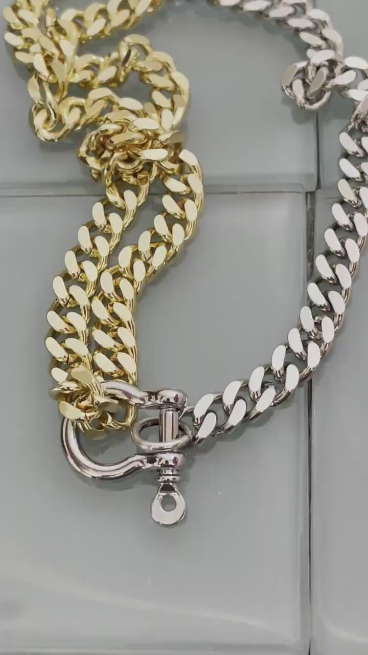 Two-Tone Miami Cuban Chain Necklace: Gold & Silver, Shackle Clasp