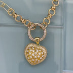 Gold Chain Necklace-CZ Encrusted Heart Pendant-CZ Spring Clasp-Multi Link Gold Chain-Gift For Her