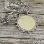 Silver Chain Coin Necklace-Gold Reproduction French Madagascar Coin Pendant-Multi Link Chain-Silver Cubic Zirconia Bezel -Spring Lock Clasp
