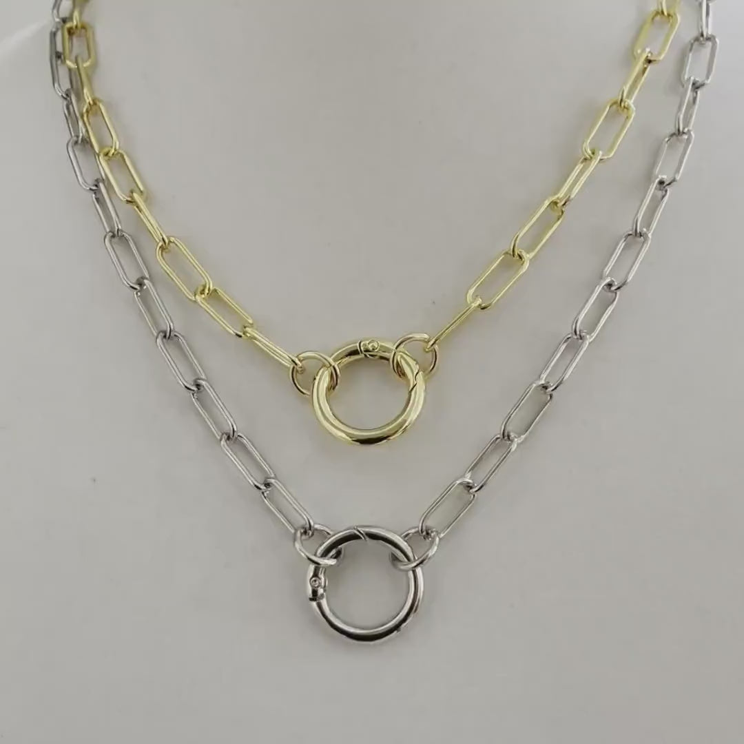 Gold or Silver Paperclip Charm Necklace with Clasp