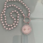 Grey Porcelain Pearl Charm Necklace-Glass Replica 6mm Pearl-Silver Pearl and CZ Charm Pendant-Hand Knotted 17"-Rope Design Spring Lock Clasp