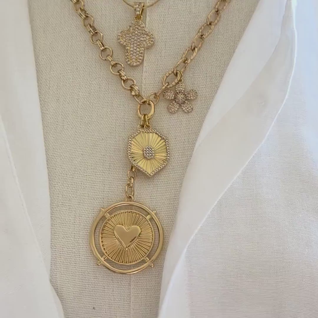 Gold Charm Necklace: Unique Chains-Gold And Micro Pave Charms- Micro Pave Cross Pendant Necklace