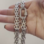 Chunky Multilink Silver Chain Necklace – Pave Carabiner Clasp