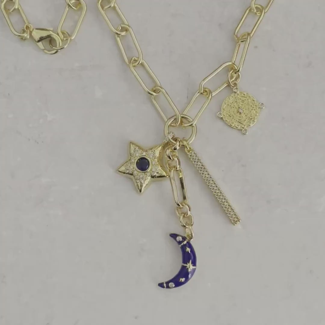Gold Charm Layering Necklaces – CZ Star, Enamel Moon, Evil Eye