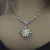 Thick Silver Snake Chain Necklace-Lion De La Gileppe Coin-Reproduction French Medal-Lion Jewelry-Lion Pendant-Mixed Metal-Lobster Clasp
