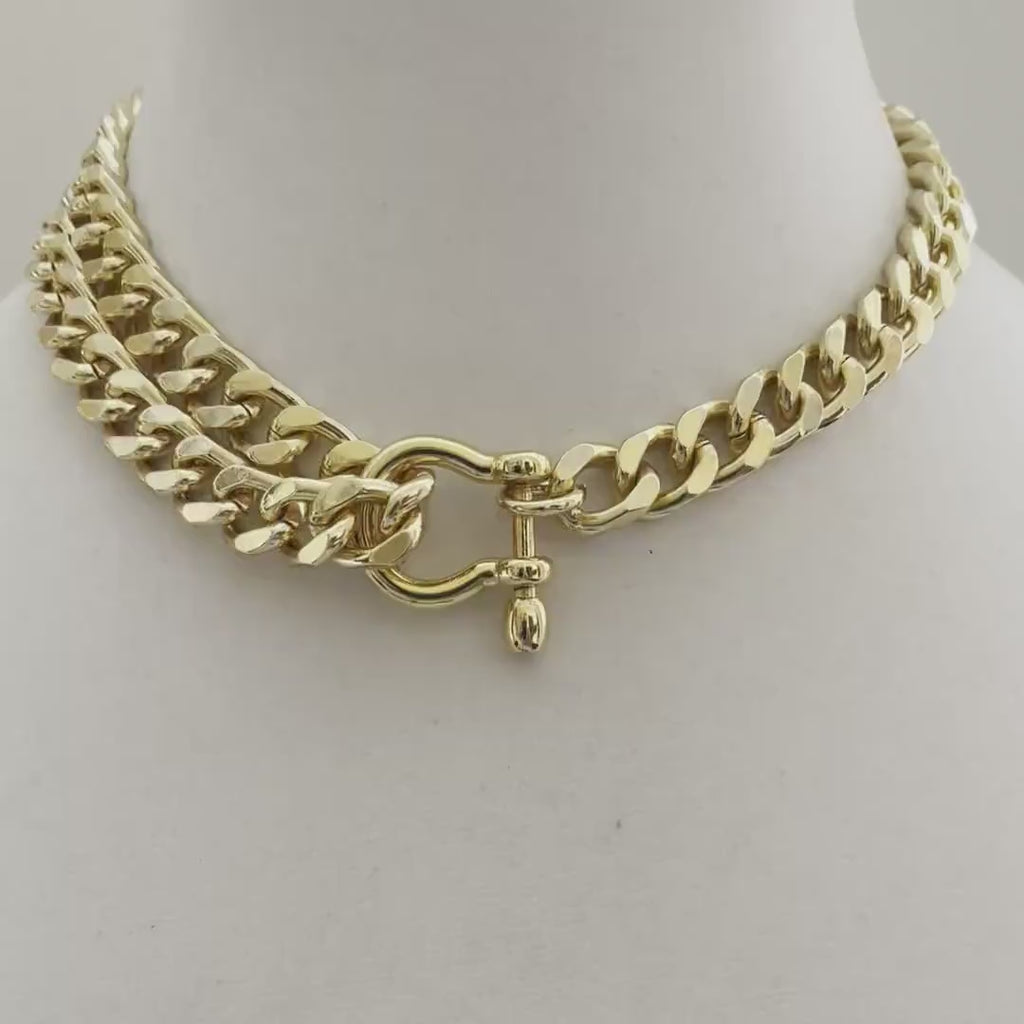 Gold Miami Cuban Chain Necklace – Chunky Double Strand, Shackle Clasp