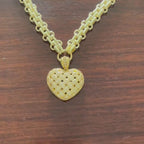 Gold Chunky Multilink Chain Necklace-Trellis Design Heart Pendant-Micro Pave Pendant-Gold Textured Chain Necklace-Lobster Clasp-Gift For Her