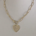 Gold Paperclip Link Chain Necklace: Pave Lobster Clasp, Heart Pendant