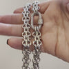 Silver Carabiner Necklace-Chunky Multilink Chain Necklace-Shiny Silver Textured Chain Necklace- Pave Carabiner Screw Lock Clasp