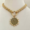 Gold Chunky Multilink Chain Necklace-French Coin Pendant-Replica Coin