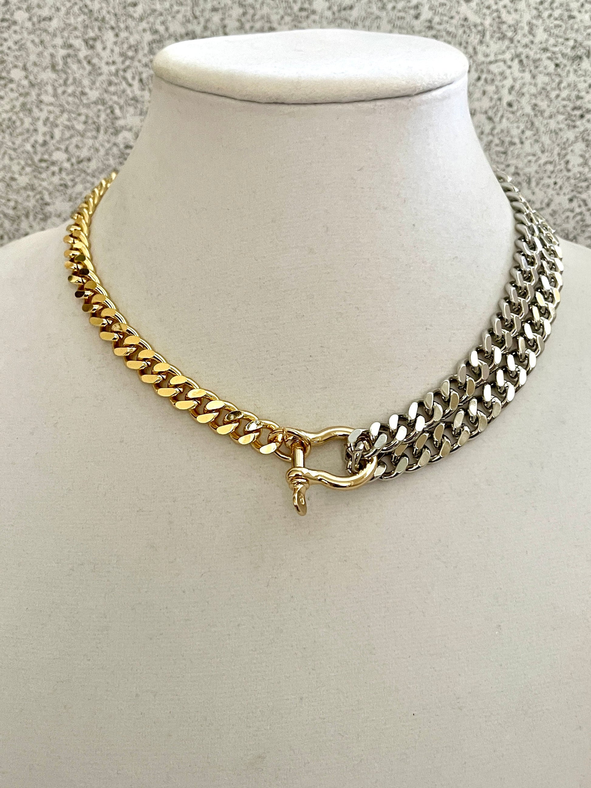 Two-Tone Miami Cuban Chain Necklace-Thick Chunky Chain-Double Layer Cuban Chain-Shackle Clasp-2 Variations-Unique Design-Gift For Her