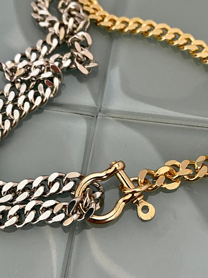 Two-Tone Miami Cuban Chain Necklace-Thick Chunky Chain-Double Layer Cuban Chain-Shackle Clasp-2 Variations-Unique Design-Gift For Her